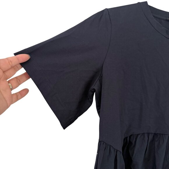 COS Navy Blue Multi Fabric Ruffle Hem Short Sleeve Top Womens Size Small - Picture 3 of 5